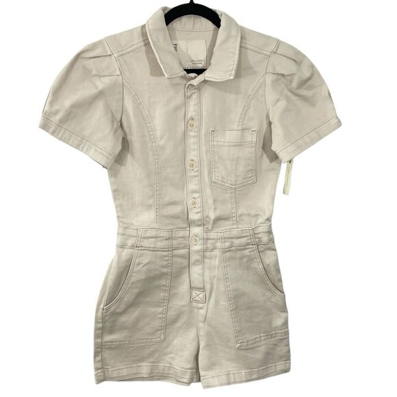 NWT Anthropologie The Kit Utility Romper by Pilcro in Neutral Cream Beige Size 2 - Picture 4 of 9